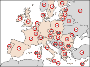 Limite superioare de viteză pe autostrăzile din Europa